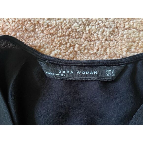 Zara Woman Black Wrap Blouse Satin Look Long Sleeve Tie Waist Top Size S Turkey - Picture 2 of 5